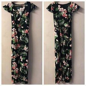 Butterfly sleeve tropical floral dress